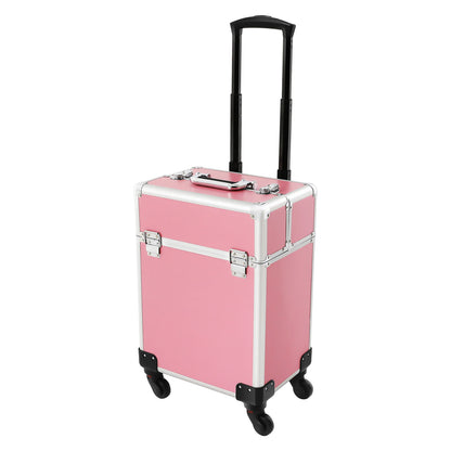 Rolling Makeup Train Case,Cosmetic Trolley with Keys,Hairdressing Travel Case,Large Capacity Trolley Makeup Box,Pink/Black