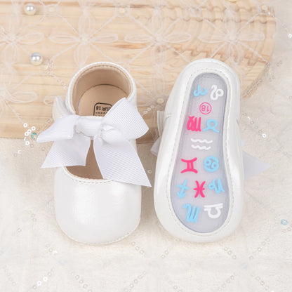 Fashion Baby Girl Casual Leather Shoes Exquisite Lace Bowknot Solid Color Princess Wedding Walking Shoes Soft Non-slip Flat Sole
