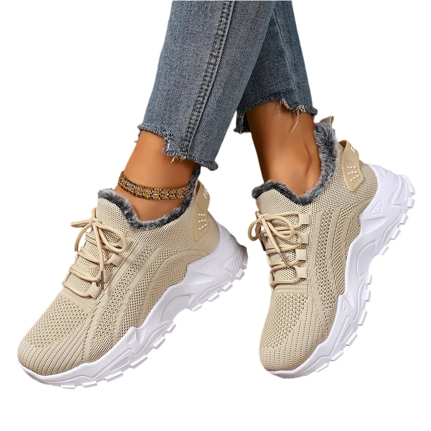 Sneakers Women's Winter Warm Sports Shoes Non Slip Soles Suitable for Cold Weather Outdoor Walking Sports Shoes Ladies Sneakers