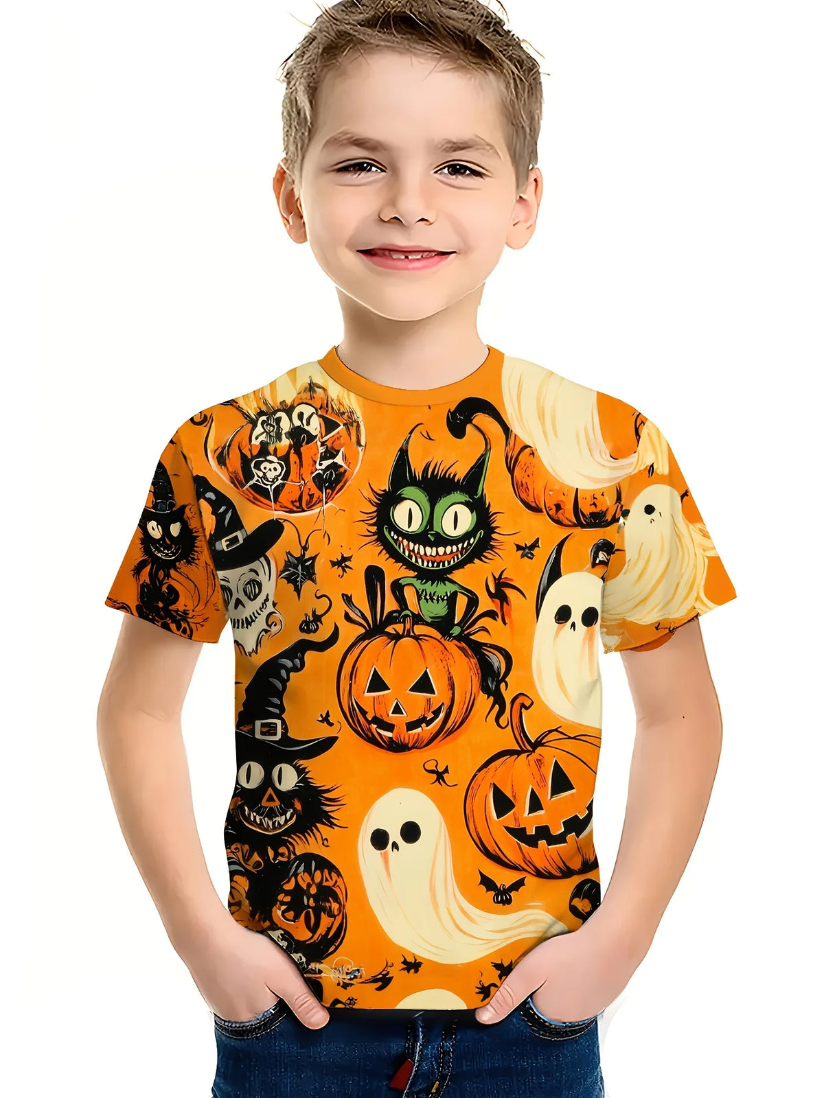 Girl Clothes Funny Terror Pumpkin Graphic T Shirt Boys Girls Halloween Short Sleeve Tops Tees 2-10Y Halloween Gift Party T-Shirt