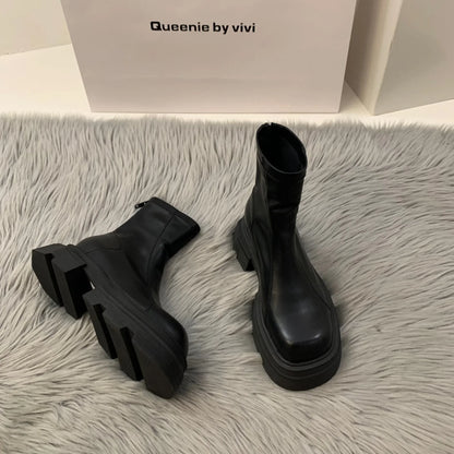 2024New Women's Boots Fashion Leather Casual Boots Luxury Brand Chelsea Ankle Boots for Women Outdoor Platform Boot Botas Mujer