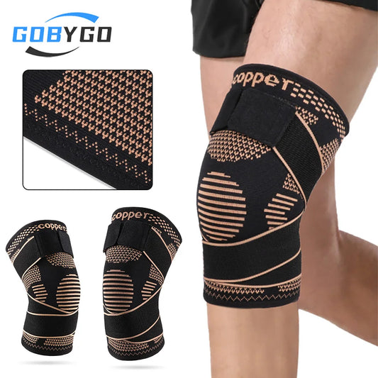 GOBYGO Sports Copper Ion Strap Knee Pads Fitness Jump Rope Basketball Running Gear Non-slip Knitted Nylon Knee Pads Men Women