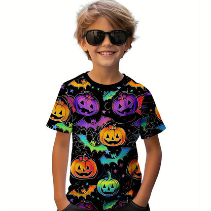Girl Clothes Funny Terror Pumpkin Graphic T Shirt Boys Girls Halloween Short Sleeve Tops Tees 2-10Y Halloween Gift Party T-Shirt