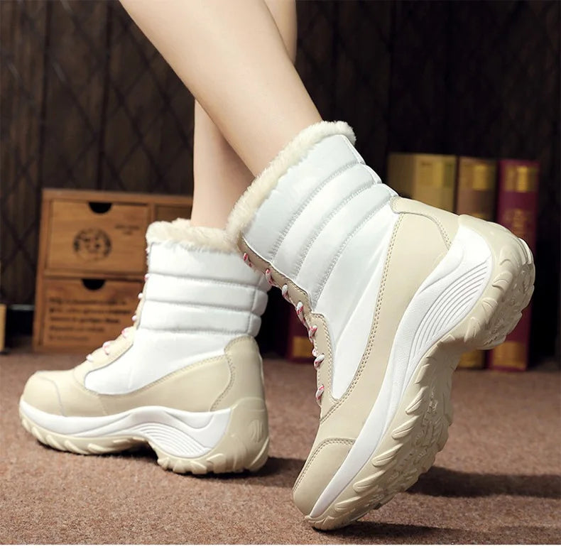 Women's Boots Women Heels Boots For Winter Shoes Woman Keep Warm Fur Botas Mujer 2025 Snow Boots Platform Shoes White Black Boot
