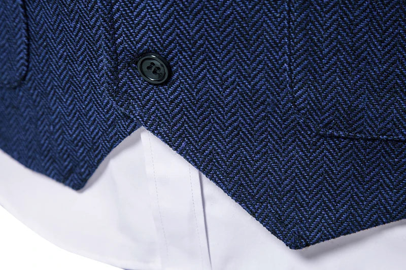 New Men's Retro Lapel Vest Herringbone Coarse Tweed Pockets Suit Vest British Casual Vintage Gentleman Leisure Party Bar Banquet