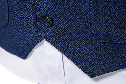 New Men's Retro Lapel Vest Herringbone Coarse Tweed Pockets Suit Vest British Casual Vintage Gentleman Leisure Party Bar Banquet