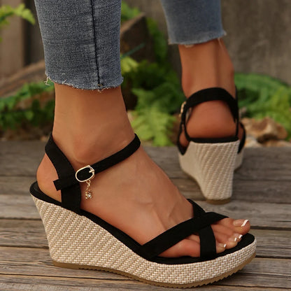 Cross Strap Extreme High Heel Sandals Women Fashion Summer Buckle Platform Sandal Ladies 2025 Anti Slip Wedge Sandals for Woman