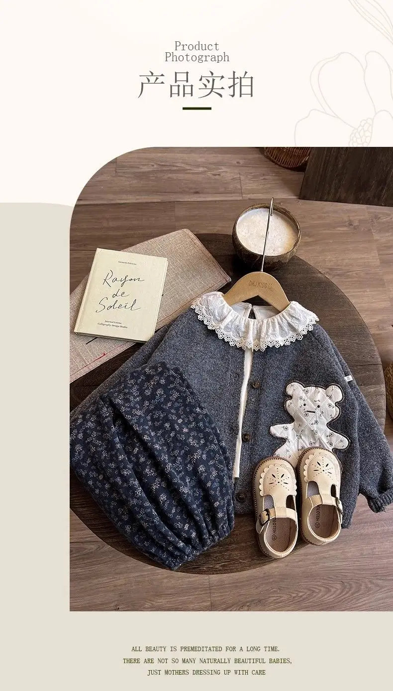 Girls Clothes Set Spring and Autumn New Children's Autumn Forest Series Sweater Shirt Pants Three piece Set