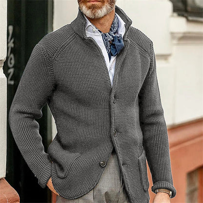 New 2025 Men Stand Collar Knitted Coat Long Sleeve Sweater Cardigan Jacket Solid Thick Warm Knitwear Casual Sweatercoat Blazer