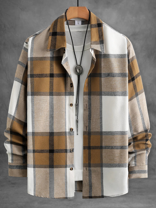 Vintage Caramel Plaid Flannel Shirt, Perfect for Autumn Aesthetic Outfits