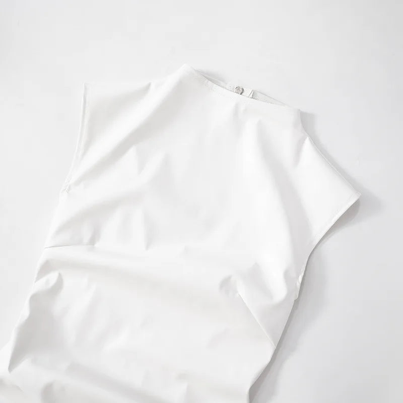 Talenza Women's Leather Vest Dress Sexy PU Leather Vest Short Dress Solid Gloves Pleated Sleeveless Street Y2k Party Club Dress