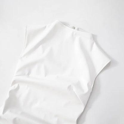 Talenza Women's Leather Vest Dress Sexy PU Leather Vest Short Dress Solid Gloves Pleated Sleeveless Street Y2k Party Club Dress