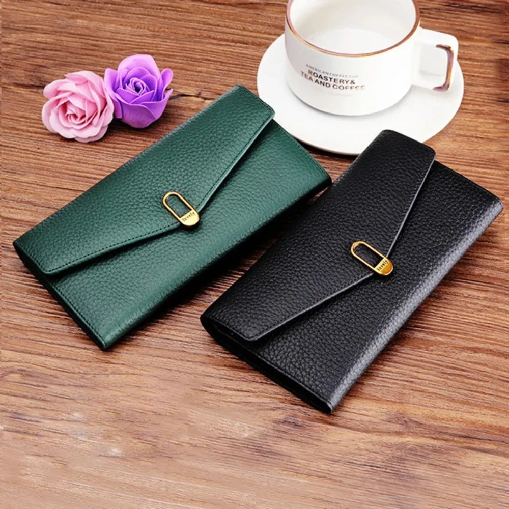 Genuine Leather Women's Wallets	Long Handbags Luxury Designer Purses for Women Credit	Card Holder Wallet Carteras Para Mujer