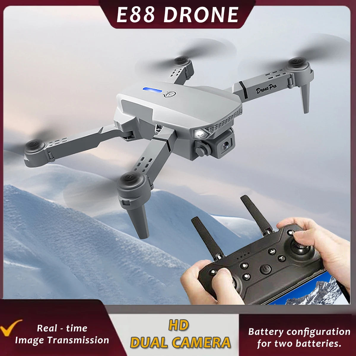 E88 ProIntelligent Folding Drone Supports single/Dual Camera Switching 4KPicture Quality+Wide-angle Shooting WiFiDirect Real-Tim