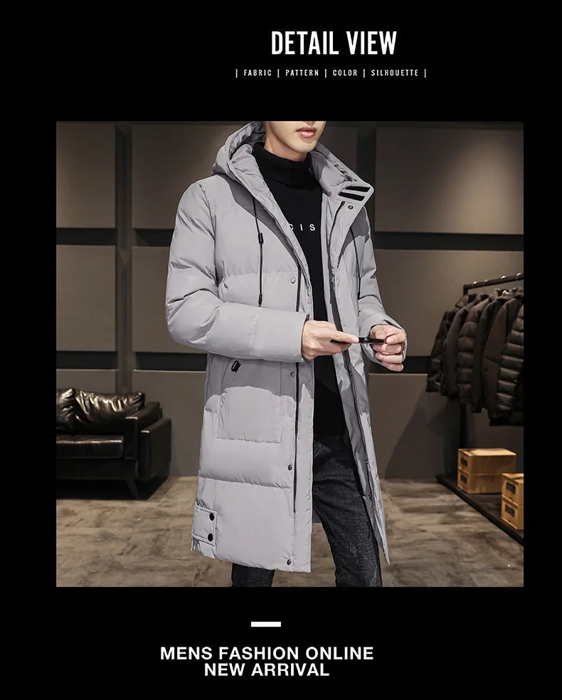 Cotton jacket men's winter thick medium long style men's decoration body trend business cotton jacket men's coat