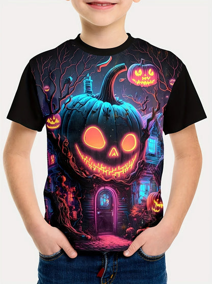 Girl Clothes Funny Terror Pumpkin Graphic T Shirt Boys Girls Halloween Short Sleeve Tops Tees 2-10Y Halloween Gift Party T-Shirt