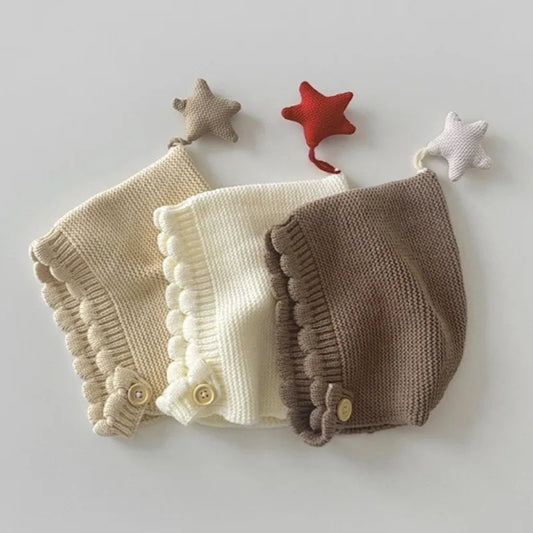 0-3Years Winter Korean Baby Solid Woolen Hat New Star Knitted Warm Cute Ear Protecting Hat Versatile Infant Newborns Cotton Cap