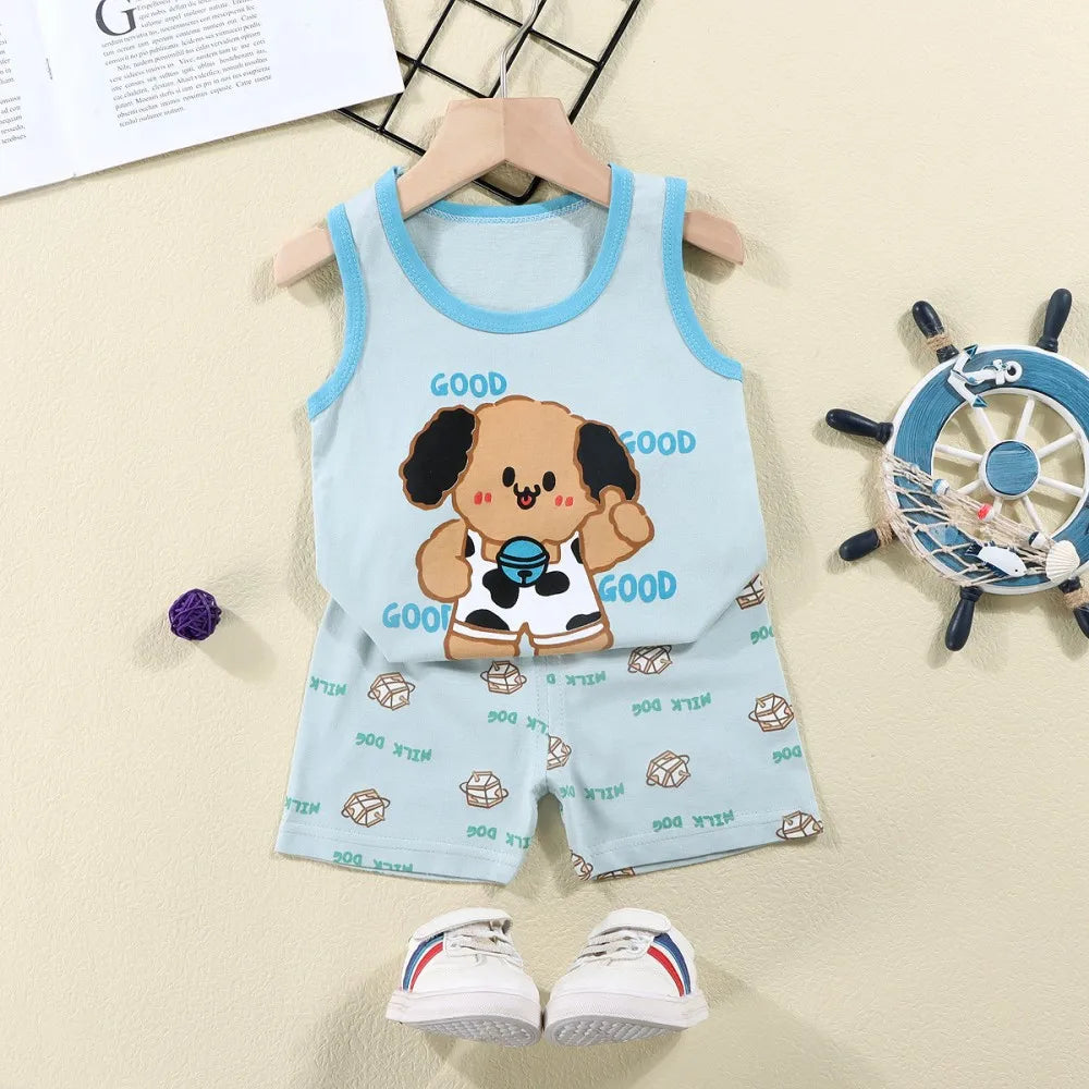 Fashion Kids Clothes Boys Girls Sets Top Shorts 2PCS 100% Cotton Soft Summer Children Baby Cloths T-shirt Shorts Toddler Suit