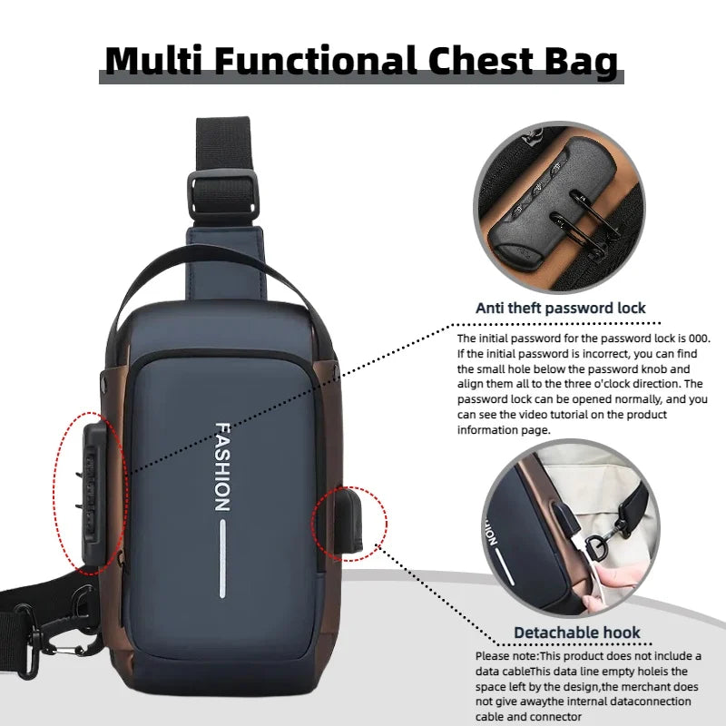 Stylish Men's Sling Bag - Durable Oxford Fabric, Crossbody Chest Pack with Phone Pocket, Zip Closure for Daily Commute