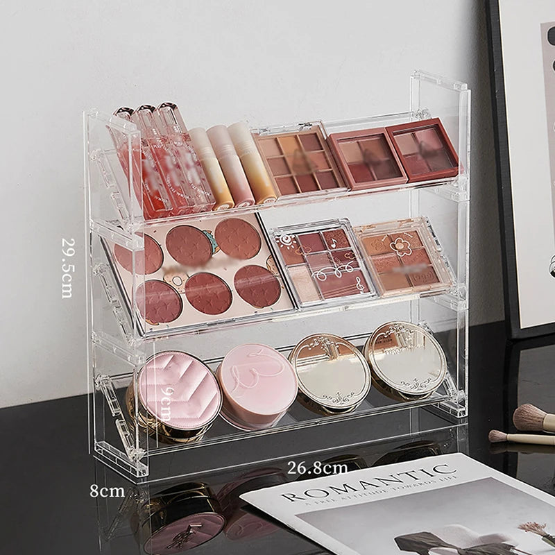 3-layer Acrylic Cosmetics Display Rack Multi-purpose Eyeshadow Tray Blush Storage Shelf Creative Desktop Toys Sundries Organizer