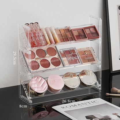 3-layer Acrylic Cosmetics Display Rack Multi-purpose Eyeshadow Tray Blush Storage Shelf Creative Desktop Toys Sundries Organizer