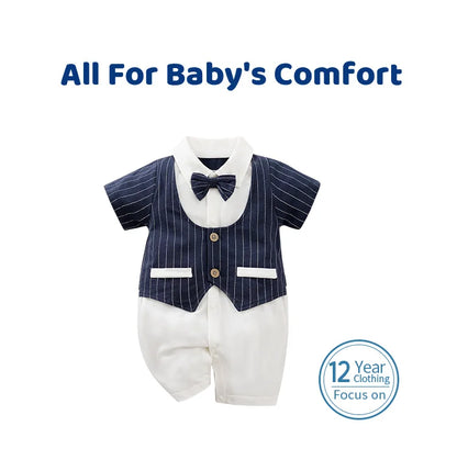 Newborn baby summer gentleman's short-sleeved cotton soft and comfortable one-piece suit Newborn baby summer gentleman's short-s
