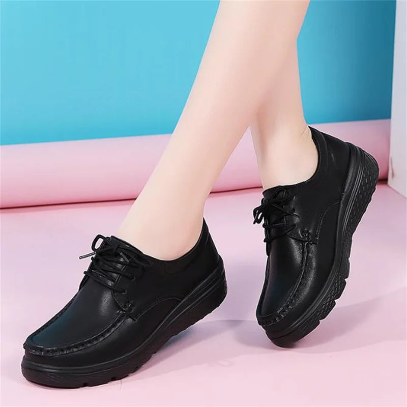 Platform White Shoes Women Casual Comfortable Light Nurse Work Shoes Fashion Slip on Non-slip Loafers Women Genuine Leather Shoe