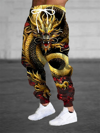 New Men's 3D Dragon Print Jogging Drawstring Pocket Casual Sportswear Pants Fashionable Men's Loose And Elastic Casual Pants