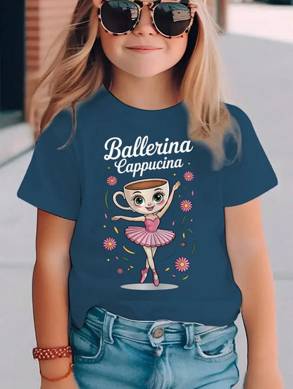 Italian Brainrot Cute Meme T-Shirt for Girls Clothes Ballerina Cappuccino Print Tee Tops Pink Summer Kawaii Outfits Streetwear