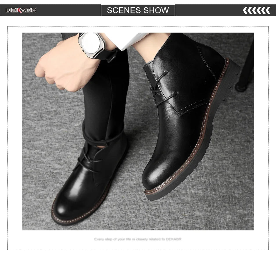 DEKABR Autumn Winter Warm Fur Ankle Boots Business Genuine Leather Mens Boots New Comfortable Soft Handmade Plus Size 48