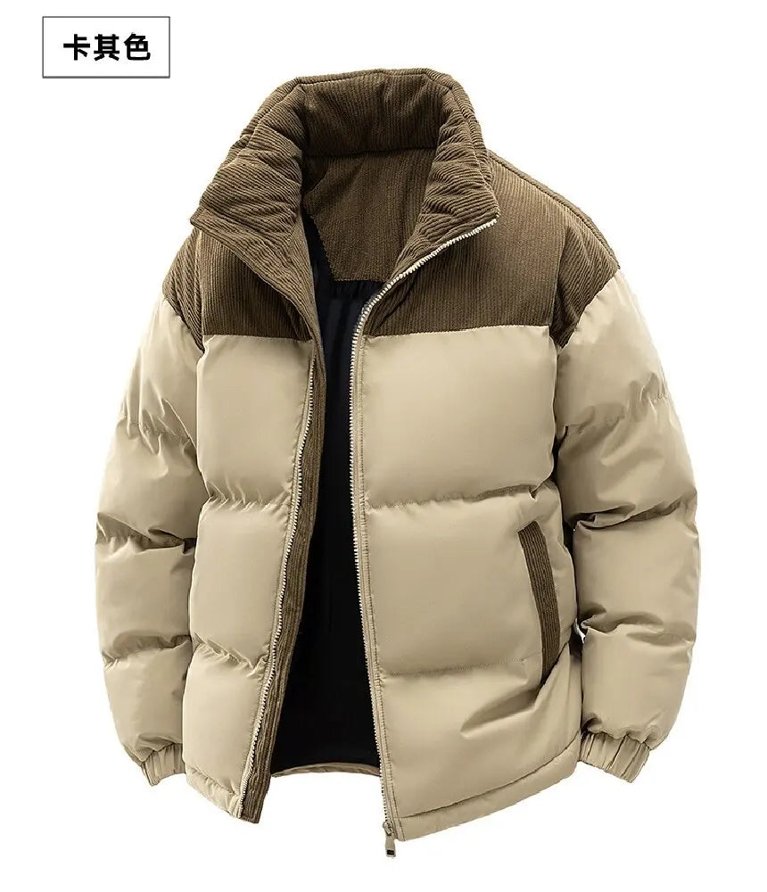 Men's New Winter Cotton Jacket: Fleece-Lined, Thickened for Warmth, with Removable Hood and Stand-Up Collar for Cold Resistance