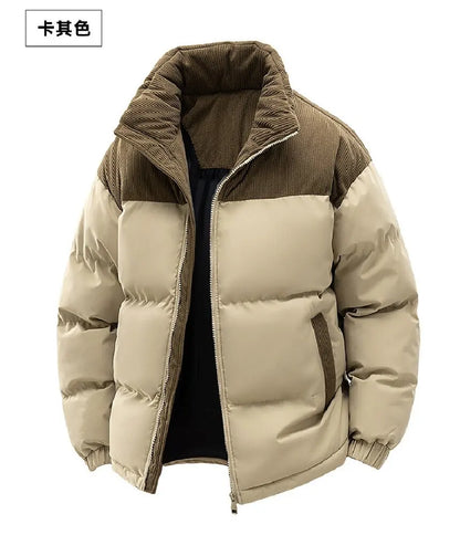 Men's New Winter Cotton Jacket: Fleece-Lined, Thickened for Warmth, with Removable Hood and Stand-Up Collar for Cold Resistance