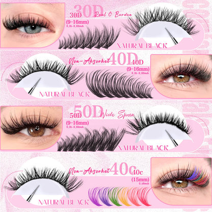 [Personal Eyelash] 240/390/600 Cluster Color Mixed Eyelash Extension Kit Makeup Beginner False Eyelash