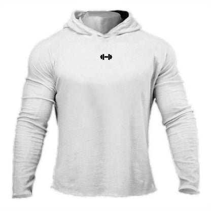 Gym Running Sport T-Shirts Mens Cotton Long Sleeve Hooded Clothing Fitness Bodybuilding Muscle Hoodies Workout Jogging Shirts