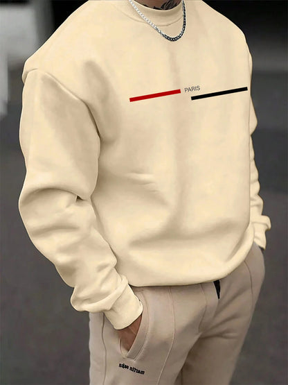 Men's autumn and winter casual loose fashion classic Paris letter pattern printed long sleeved round neck sweatshirt