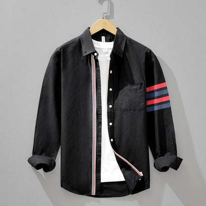 Fashionable Retro Striped Men's Long Sleeve Shirt Casual Handsome Outerwear Korean Style Spring Autumn Wear from Mainland China