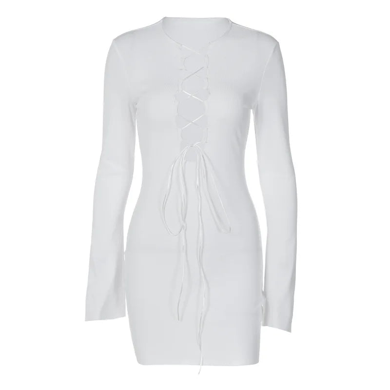 Sexy Long Sleeve Ruched Bodycon Dress Women Turtleneck Bandage Mini Dresses Solid color Skinny Stretchy Party Vestidos