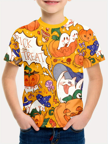 Girl Clothes Funny Terror Pumpkin Graphic T Shirt Boys Girls Halloween Short Sleeve Tops Tees 2-10Y Halloween Gift Party T-Shirt