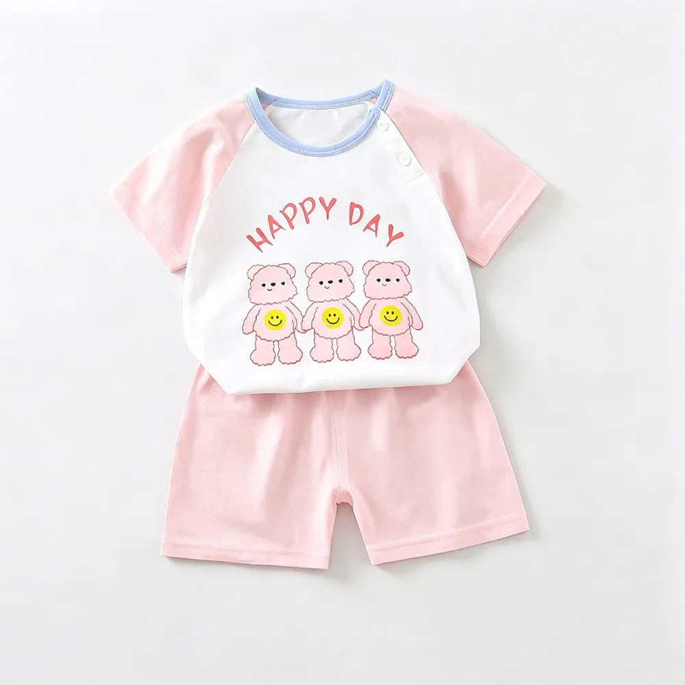 Kids Clothes Set Baby Boy/Girl T-Shirt + Shorts Summer Clothing Cotton Cartoon Casual Boys Tracksuit Children Baby Clothes Set