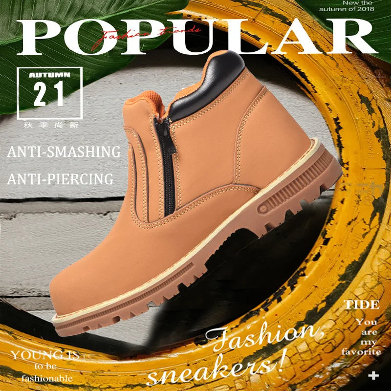 Anti Puncture Anti Smashing Work Boots Safety Steel Toe Shoes Men Waterproof Leather Boots Protective Shoes Safety Men Boots