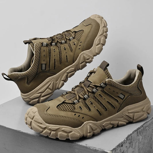 Retro Style Men's Outdoor Hiking Shoes Durable Waterproof Trekking Sneakers Non-Slip Sole Trainers Male Mountain Travel Footwear