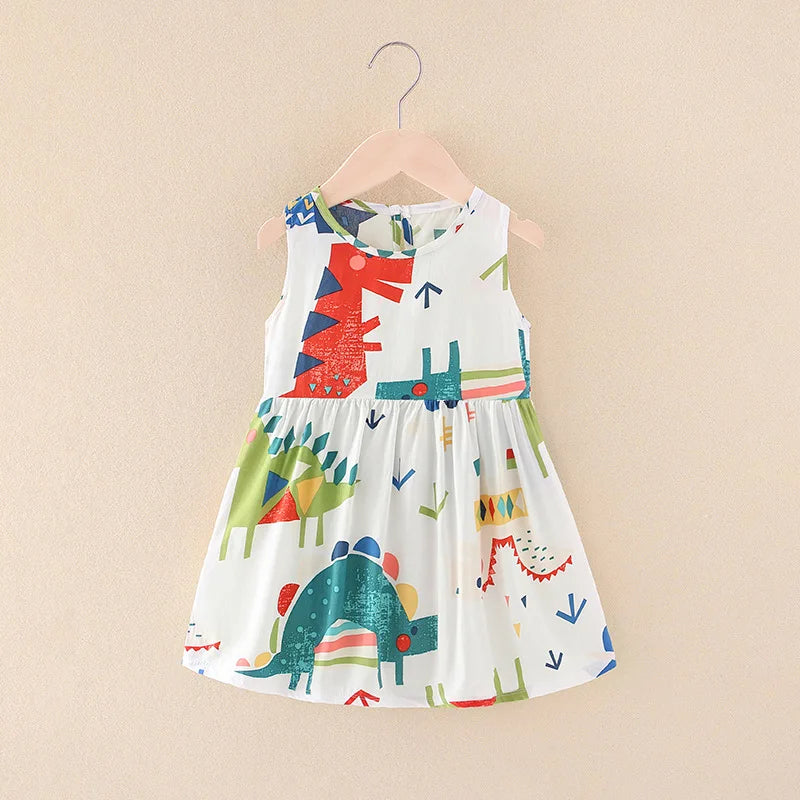 Girls Casual Dresses Flower Printing Sleeveless Casual Dress Toddler Clothes Flower Girl Dresses 2 To 8 Years