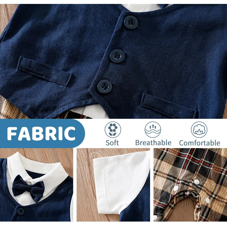 Newborn baby summer gentleman's short-sleeved cotton soft and comfortable one-piece suit Newborn baby summer gentleman's short-s