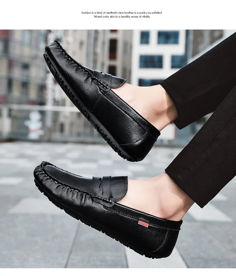 Men Shoes Casual Leather Mens Loafers Moccasins Designer Slip on Boat Shoes High Quality Chaussure Homme Plus Size 38-47