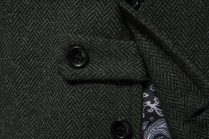 New Men's Retro Lapel Vest Herringbone Coarse Tweed Pockets Suit Vest British Casual Vintage Gentleman Leisure Party Bar Banquet