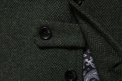 New Men's Retro Lapel Vest Herringbone Coarse Tweed Pockets Suit Vest British Casual Vintage Gentleman Leisure Party Bar Banquet