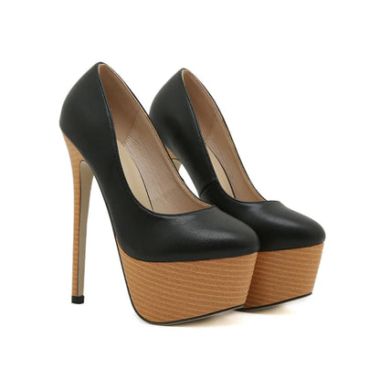Liyke 2026 New Arrival Woodiness Platform Pumps Women Sexy Slingback Shallow Round Toe 16 CMSuper High Heels Shoes Zapatos Mujer