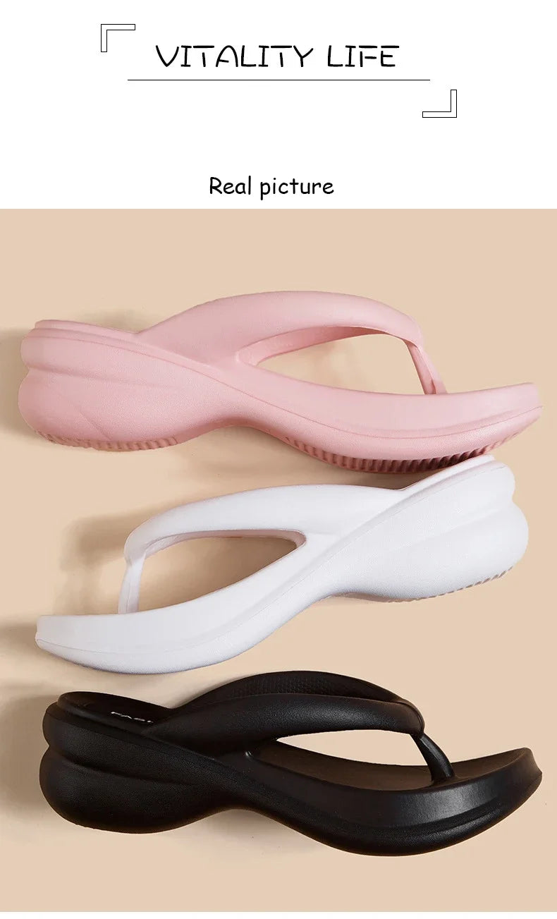 Summer 6CM Women Fashion High Heeled Slippers Female Indoor Casual Wedges Flip Flops Girls Outdoor Beach Thick Platform Sandals