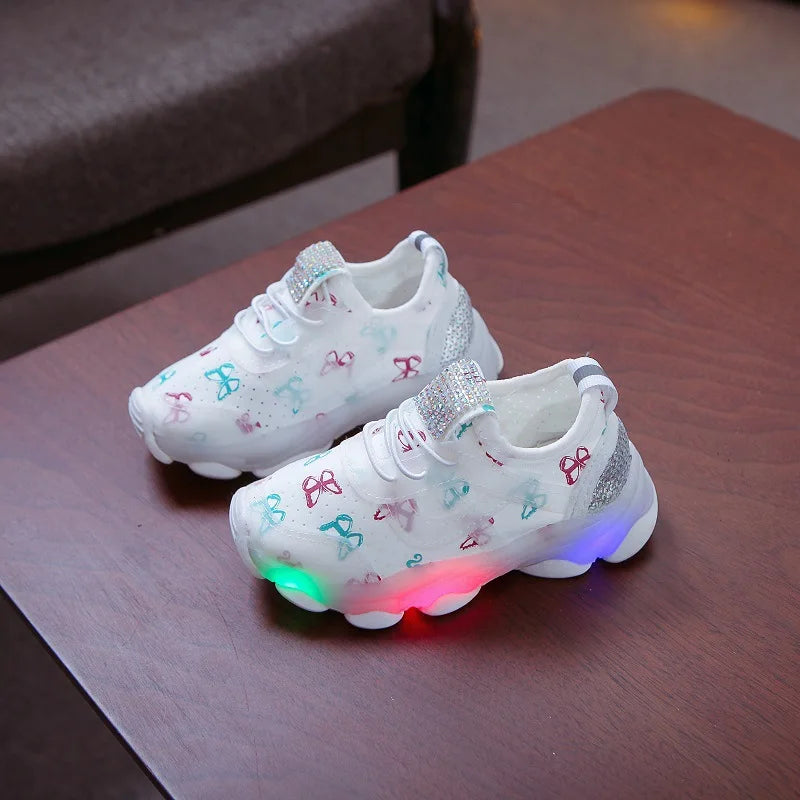 Kid Shoes Children's LED Shining Shoes 2023 Spring New Boys Sports Shoes Girls Elastic Fabric Sequins Casual Shoes Zapatillas