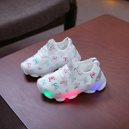 Kid Shoes Children's LED Shining Shoes 2023 Spring New Boys Sports Shoes Girls Elastic Fabric Sequins Casual Shoes Zapatillas